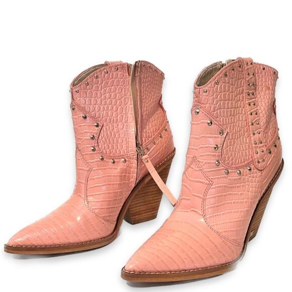 Sam Edelman Shoes - Sam Edelman Iris Pink Western Boot w/ Leather Croc-Embossed & Studs Size 8
